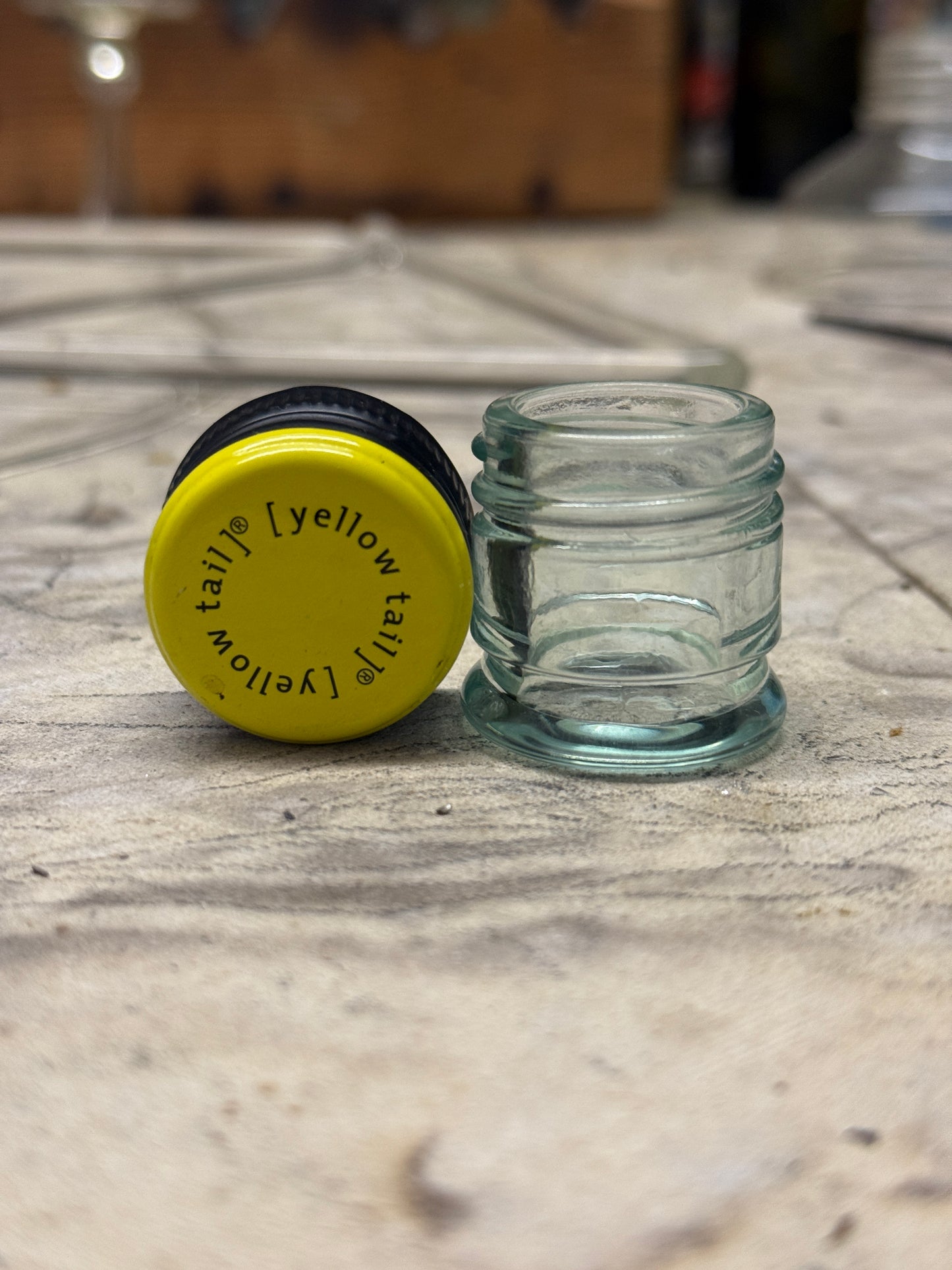 Clear/blue recycled glass jar