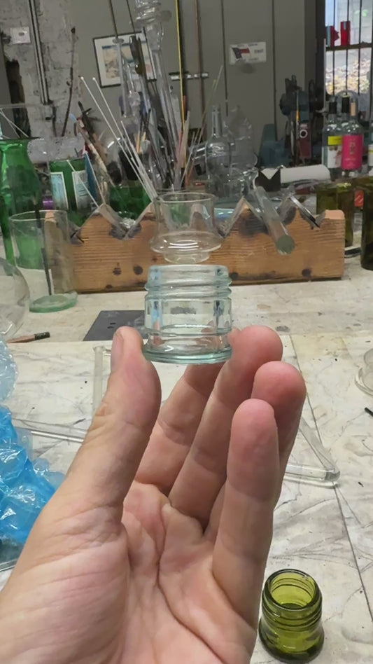 Clear/blue recycled glass jar